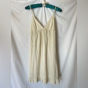 Rebecca taylor cream metallic babydoll slip dress pleated hem size 2